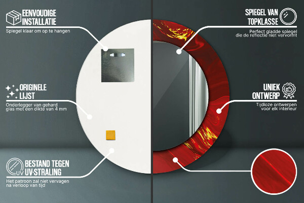 Kulaté zrcadlo rám s potiskem Červený mramor