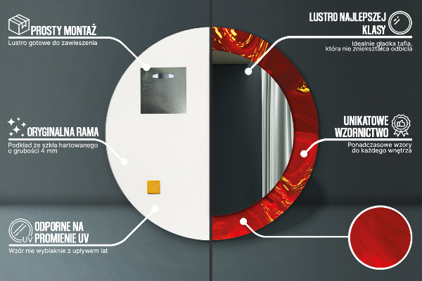 Kulaté zrcadlo rám s potiskem Červený mramor