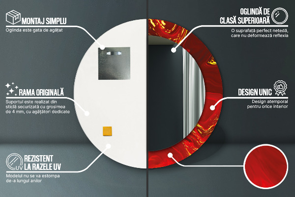 Kulaté zrcadlo rám s potiskem Červený mramor