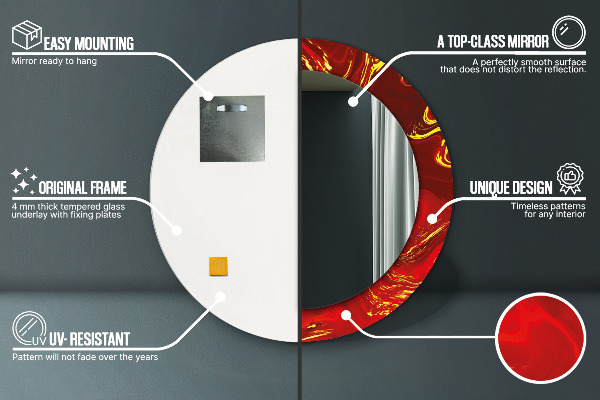 Kulaté zrcadlo rám s potiskem Červený mramor