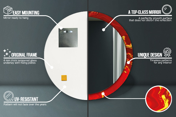 Kulaté zrcadlo rám s potiskem Červený mramor