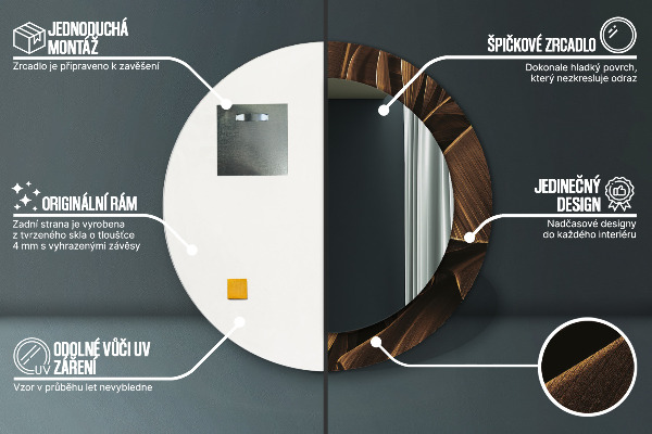 Kulaté zrcadlo rám s potiskem Hnědé banánové listy