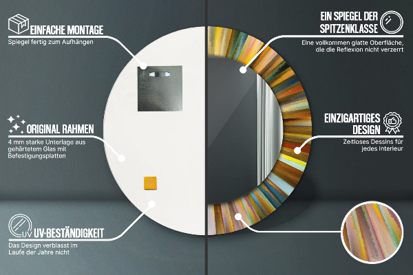 Kulaté zrcadlo rám s potiskem Abstraktní radiální vzor