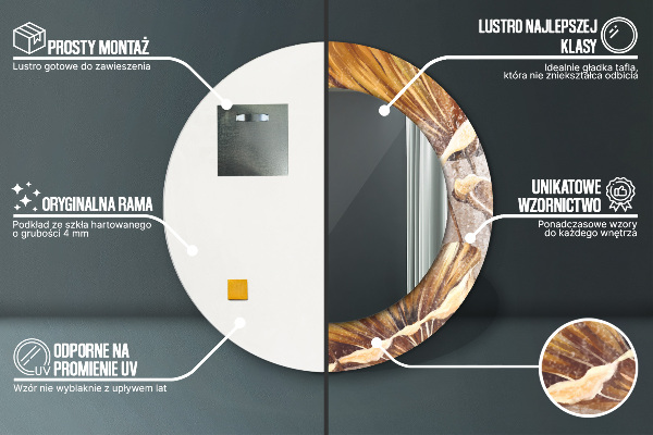 Kulaté dekorační zrcadlo na zeď Zlaté listy