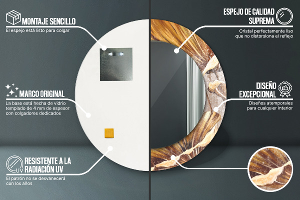 Kulaté dekorační zrcadlo na zeď Zlaté listy