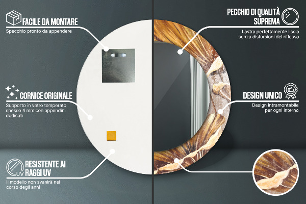 Kulaté dekorační zrcadlo na zeď Zlaté listy