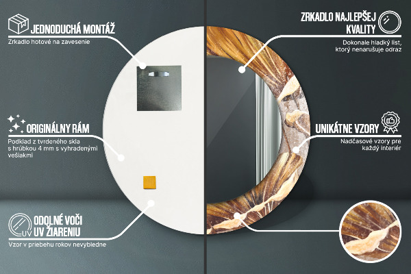 Kulaté dekorační zrcadlo na zeď Zlaté listy