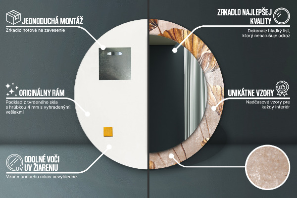 Kulaté dekorační zrcadlo na zeď Zlaté listy