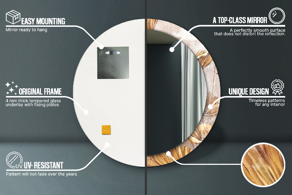 Kulaté dekorační zrcadlo na zeď Zlaté listy