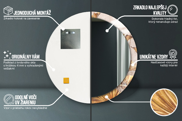 Kulaté dekorační zrcadlo na zeď Zlaté listy