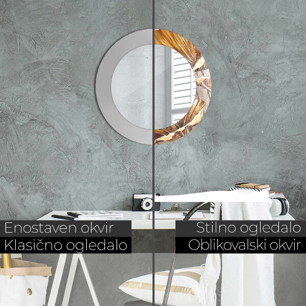 Kulaté dekorační zrcadlo na zeď Zlaté listy