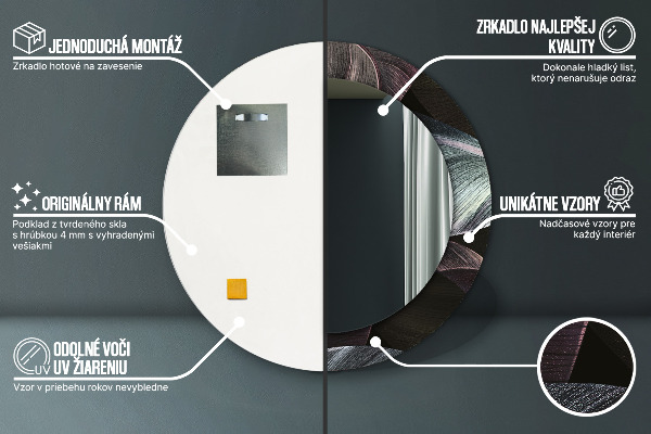 Kulaté dekorační zrcadlo na zeď Tmavé tropické listy