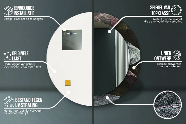 Kulaté dekorační zrcadlo na zeď Tmavé tropické listy