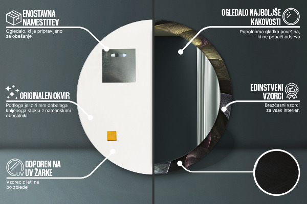 Kulaté dekorační zrcadlo na zeď Tmavé tropické listy