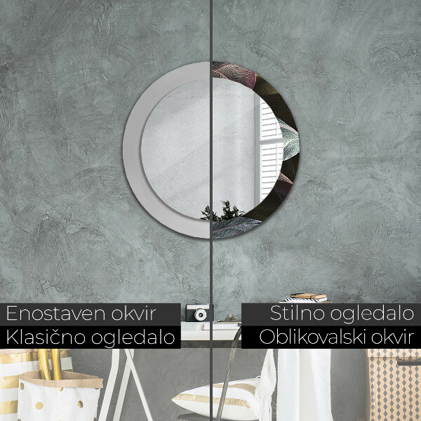 Kulaté dekorační zrcadlo na zeď Tmavé tropické listy