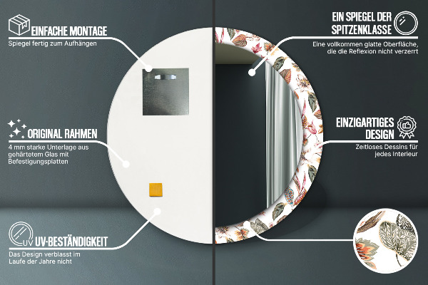 Kulaté dekorační zrcadlo Vintage květiny