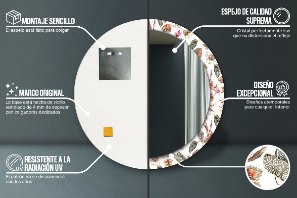 Kulaté dekorační zrcadlo Vintage květiny