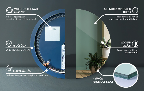 Kulaté nástěnné zrcadlo s led fi 40 cm