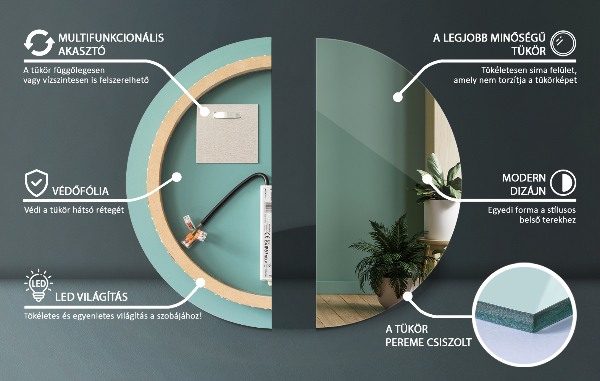 Kulaté designove zrcadlo do koupelny s led fi 70 cm