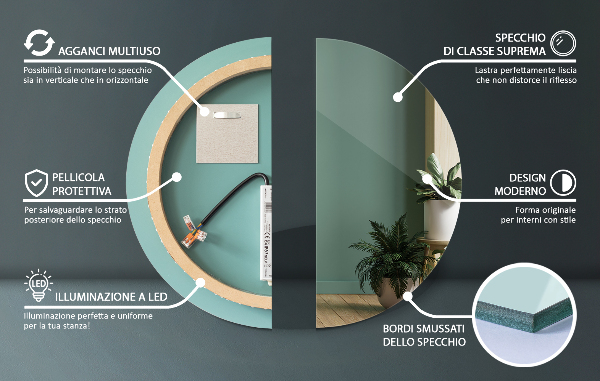 Kulaté koupelnové zrcadlo s led na zeď fi 90 cm