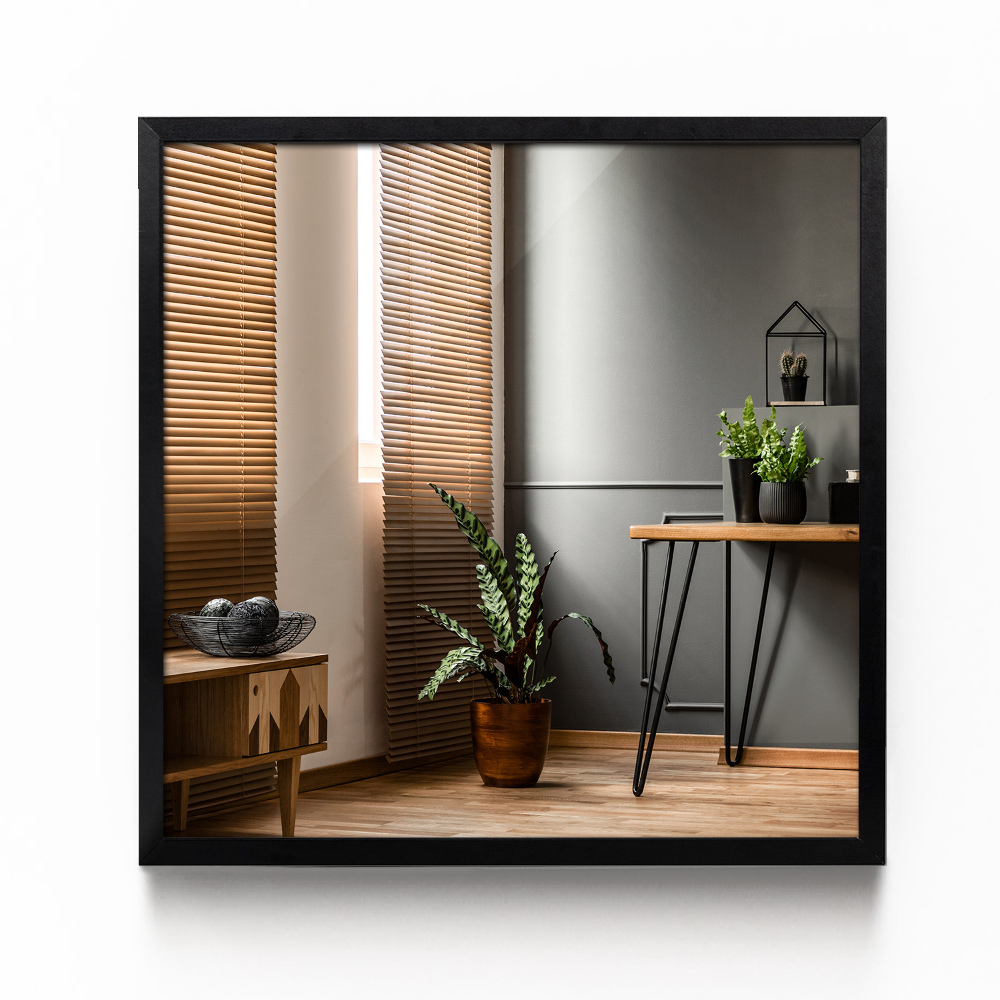 Obdélníkové zrcadlo do obývacího pokoje černý rám 50x50 cm