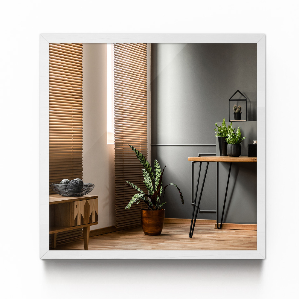 Obdélníkové zrcadlo do obývacího pokoje bílý rám 50x50 cm