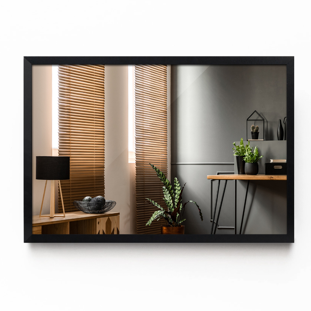 Obdélníkové zrcadlo do obýváku s černým rámem 70x50 cm