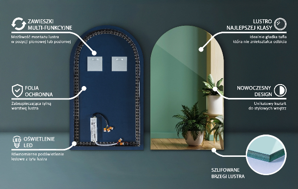 Obloukové zrcadlo s led podsvícením 40x70 cm