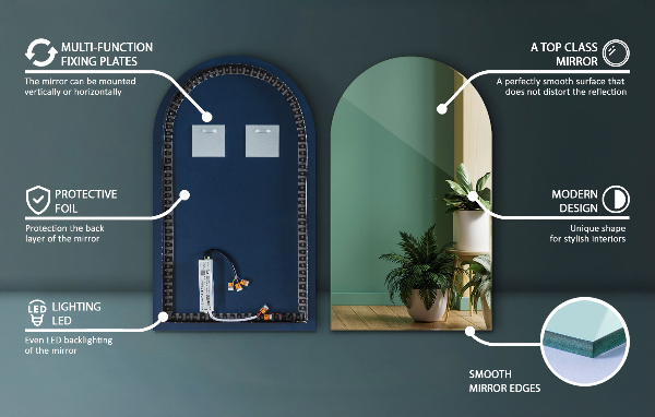 Polooválné zrcadlo s led podsvícením 50x90 cm