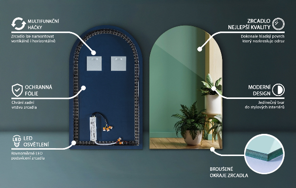 Polooválné zrcadlo s led podsvícením 50x90 cm