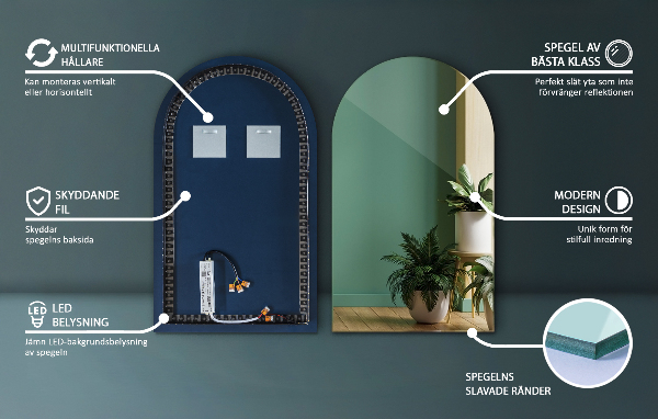 Polooválné zrcadlo s led podsvícením 50x90 cm