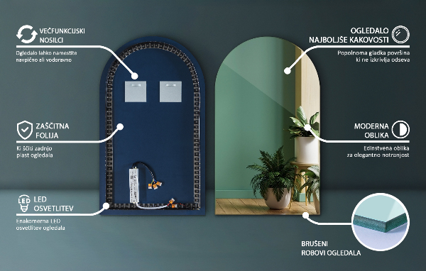 Polooválné zrcadlo s led podsvícením 50x90 cm