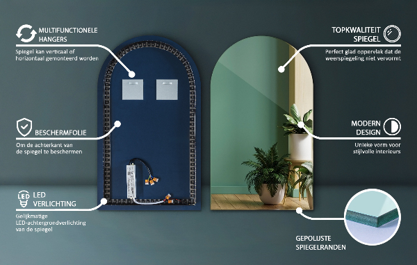 Polooválné zrcadlo s led podsvícením 50x90 cm