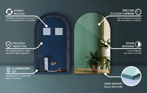 Polooválné zrcadlo s led podsvícením 50x90 cm
