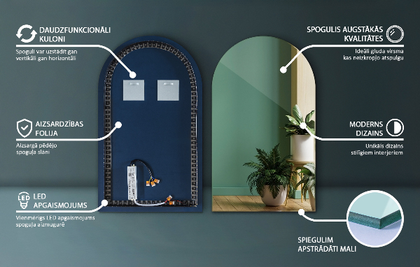 Polooválné zrcadlo s led podsvícením 50x90 cm