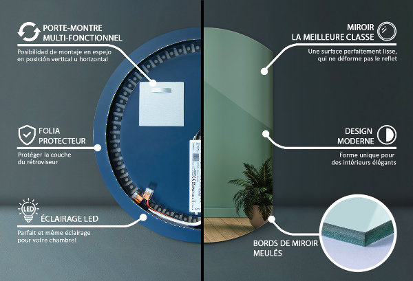 Zrcadlo se zkosenou stranou led 63x70 cm