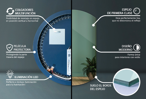 Zrcadlo s komolým kruhem led 70x80 cm