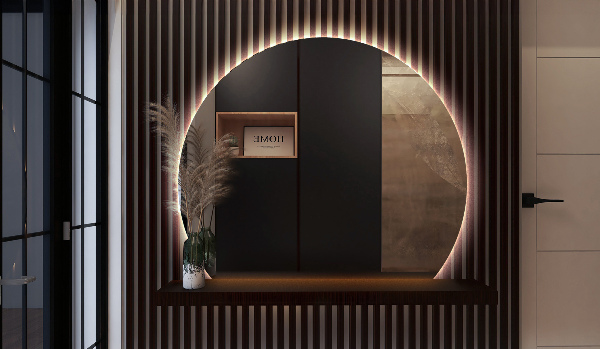 Kruhové zrcadlo ¾ led 84x100 cm