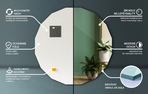 Geometrické zrcadlo originálního tvaru 50x50 cm