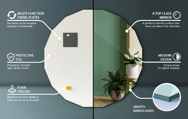 Polygonální zrcadlo jedinečný design 60x60 cm