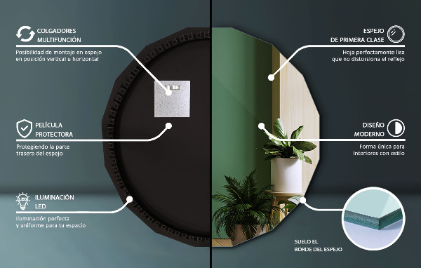 LED polygonální zrcadlo 100x100 cm