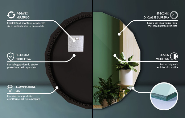 LED polygonální zrcadlo 100x100 cm