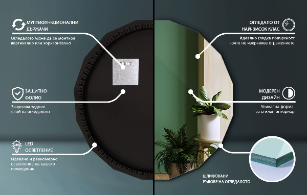 LED polygonální zrcadlo 60x60 cm