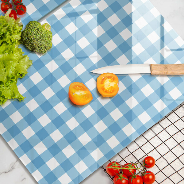 Skleněná deska za sporák Modro-bílý kostkovaný vzor