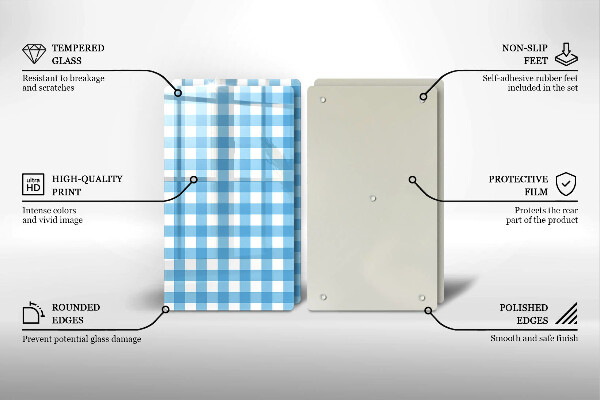 Skleněná deska za sporák Modro-bílý kostkovaný vzor