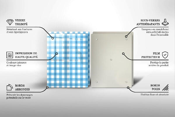 Skleněná deska za sporák Modro-bílý kostkovaný vzor