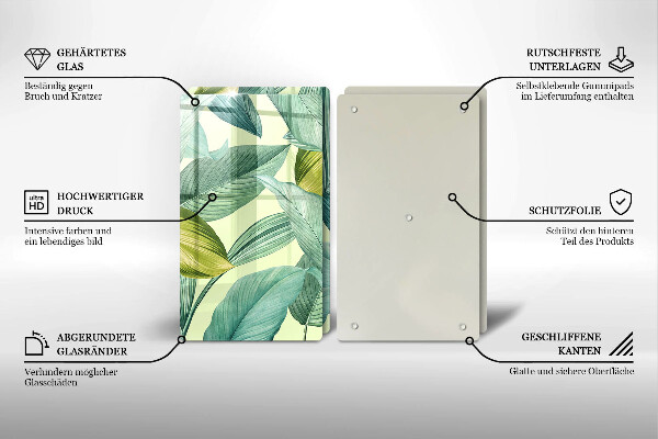 Skleněná deska za sporák Zelené tropické listy