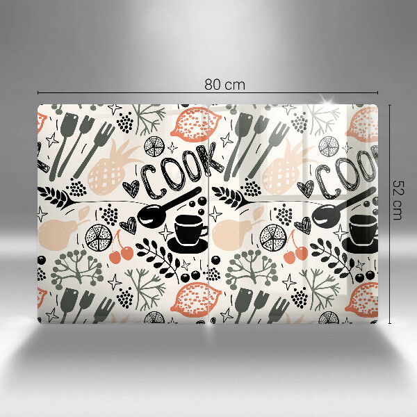 Skleněná deska za sporák Kreslený motiv kuchyně