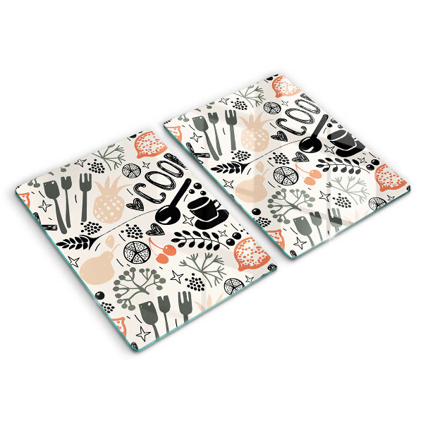 Skleněná deska za sporák Kreslený motiv kuchyně