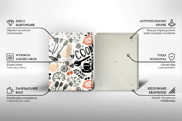 Skleněná deska za sporák Kreslený motiv kuchyně